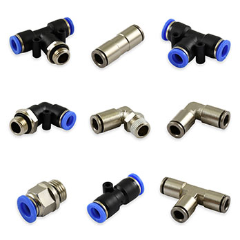 Range of push-in pneumatic fittings for fast and secure tube connections in air systems