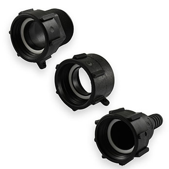 Selection of IBC couplings and adaptors for secure connections to Intermediate Bulk Containers