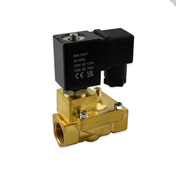 Brass solenoid valve with coil for automated fluid control in industrial applications