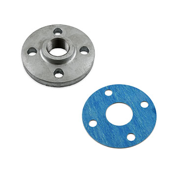 Assorted industrial flanges and gaskets for pipe connections and sealing applications